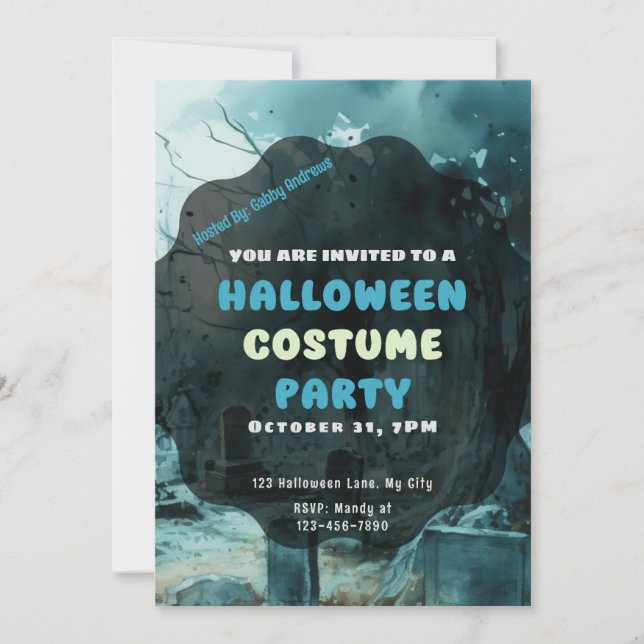 Creepy But Beautiful Graveyard Halloween Invitation (Front)