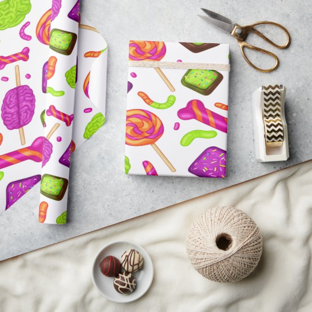 Creepy Candy Zombie Mashup For Halloween Wrapping Paper (Crafts)