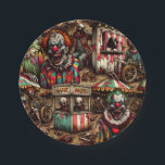 Creepy Carnival Clown Zombie Halloween Paper Plate<br><div class="desc">Here is some ai art depicting some creepy scary clowns at an abandoned carnival birthday or Halloween party paper plates.</div>