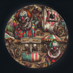 Creepy Carnival Clown Zombie Halloween Paper Plate<br><div class="desc">Here is some ai art depicting some creepy scary clowns at an abandoned carnival birthday or Halloween party paper plates.</div>