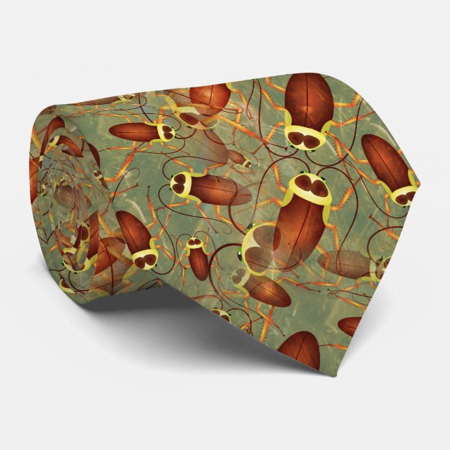 Creepy Cartoon Cockroach Background Infestation Tie (Rolled)
