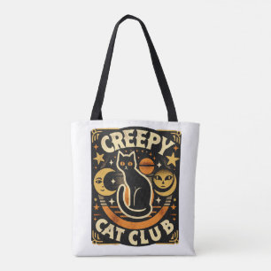 Creepy Cat Club – Retro Mystical Black Cat Design Tote Bag