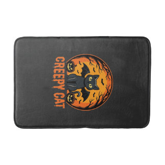 Creepy Cat Halloween Bat Moon Graphic Design_1 Bath Mat