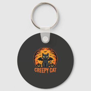 Creepy Cat Halloween Bat Moon Graphic Design_1 Keychain