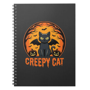 Creepy Cat Halloween Bat Moon Graphic Design_1 Notebook