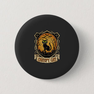 Creepy Cat Halloween Black Graveyard Bats 2 Inch Round Button