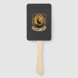 Creepy Cat Halloween Black Graveyard Bats Hand Fan