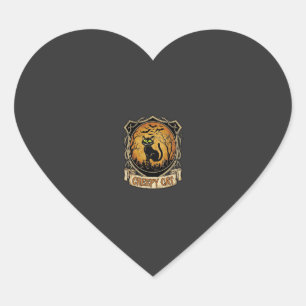 Creepy Cat Halloween Black Graveyard Bats Heart Sticker