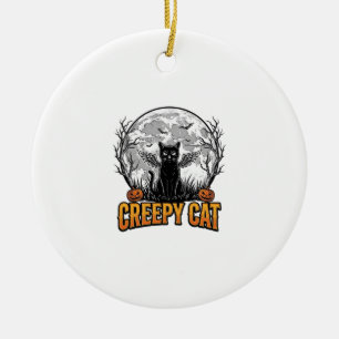Creepy Cat Halloween Vintage Engraving Design_1 Ceramic Ornament