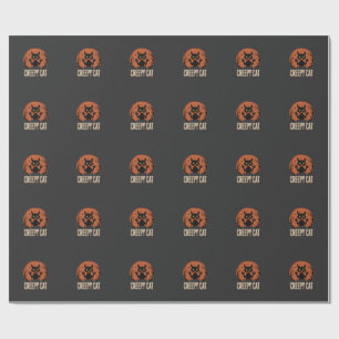 Creepy Cat Halloween Vintage Moon Graphic Wrapping Paper