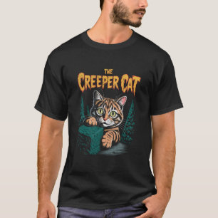 Creepy Cat Peeking from Bushes with Big Eyes Hallo T-Shirt