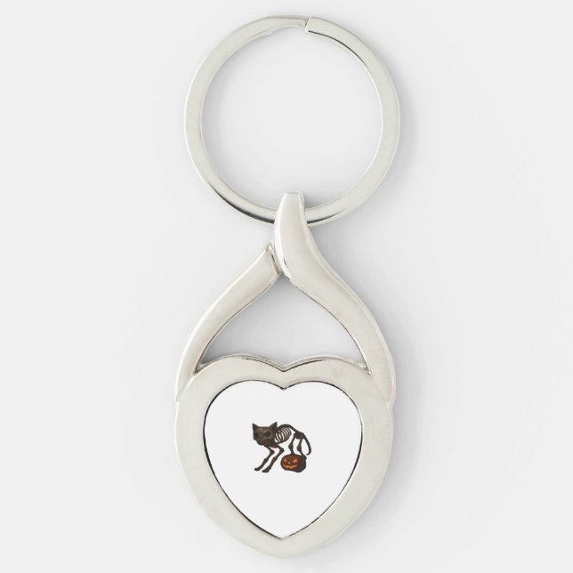 Creepy Cat Skeleton Halloween Gift Classic T-Shirt Keychain (Front)