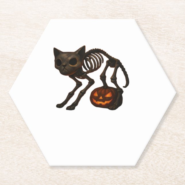 Creepy Cat Skeleton Halloween Gift Classic T-Shirt Paper Coaster (Front)