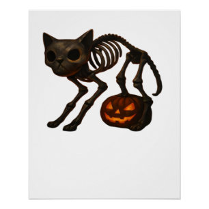 Creepy Cat Skeleton Halloween Gift Classic T-Shirt Poster