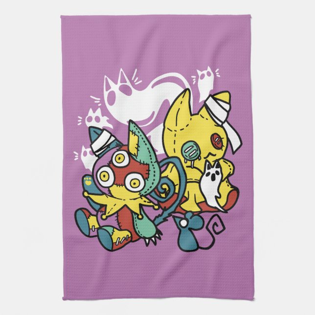 Creepy Cats Halloween Art: Paw-sitively Frightful Kitchen Towel (Vertical)