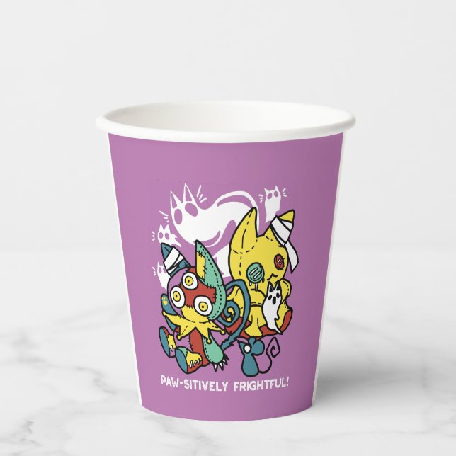 Creepy Cats Halloween Art: Paw-sitively Frightful Paper Cups (Front)