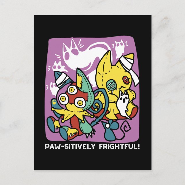 Creepy Cats Halloween Art: Paw-sitively Frightful Postcard (Front)