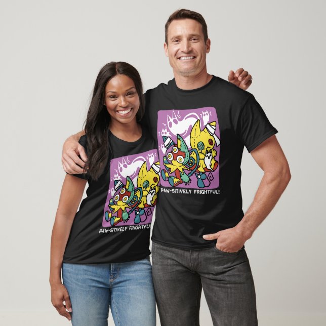 Creepy Cats Halloween Art: Paw-sitively Frightful T-Shirt (Unisex)