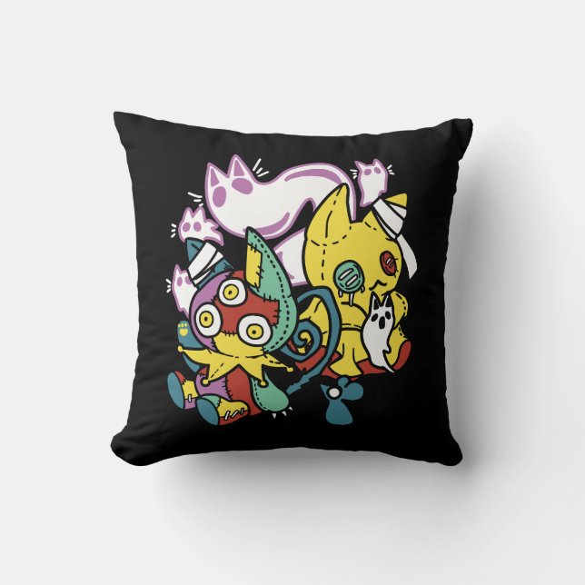 Creepy Cats Halloween Art: Paw-sitively Frightful Throw Pillow (Front)