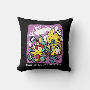 Creepy Cats Halloween Art: Paw-sitively Frightful Throw Pillow