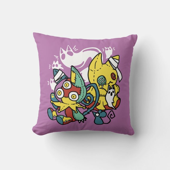 Creepy Cats Halloween Art: Paw-sitively Frightful Throw Pillow (Front)