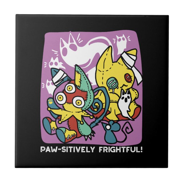 Creepy Cats Halloween Art: Paw-sitively Frightful Tile (Front)