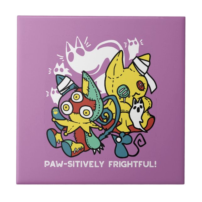 Creepy Cats Halloween Art: Paw-sitively Frightful Tile (Front)