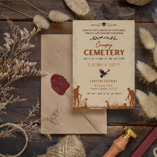 Creepy Cemetery Brown with Smoky Black Accent Invitation
