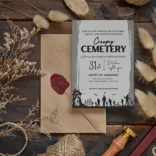 Creepy Cemetery Grey with Eerie Black Accent Invitation