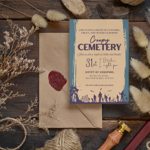 Creepy Cemetery Violet with Peach-Orange Invitation