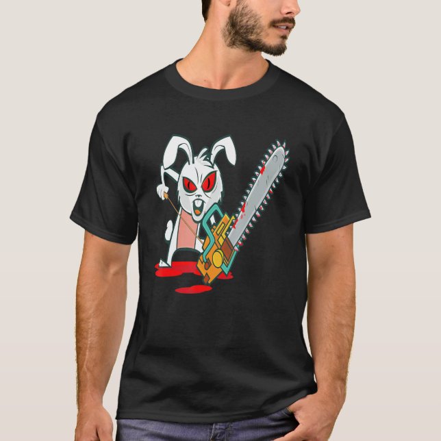 Creepy Chainsaw Bunny Goth Gothic Halloween Horror T-Shirt (Front)