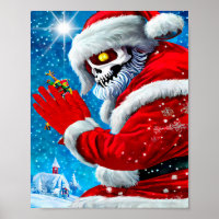 Creepy Christmas Santa Claus Skeleton Monster Art