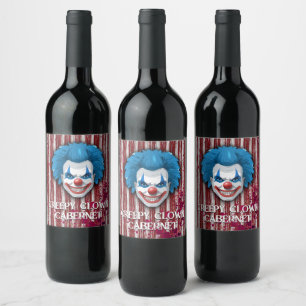 Creepy Clown Carnival Halloween Wine Label