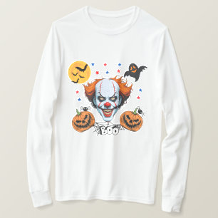 Creepy Clown Halloween Scene with Pumpkins T-Shirt
