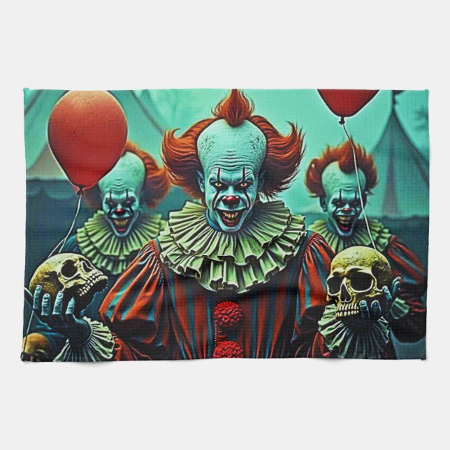 Creepy Clown Horror Scene Design Kitchen Towel (Horizontal)