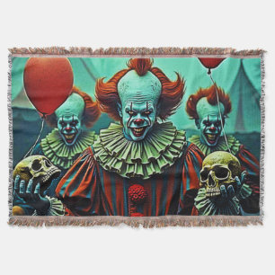 Creepy Clown Horror Scene Design Throw Blanket