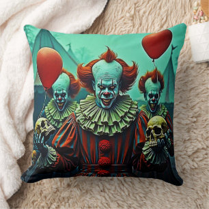 Creepy Clown Horror Scene Design Throw Pillow