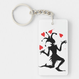 Creepy Clown Playing with Hearts Keychain
