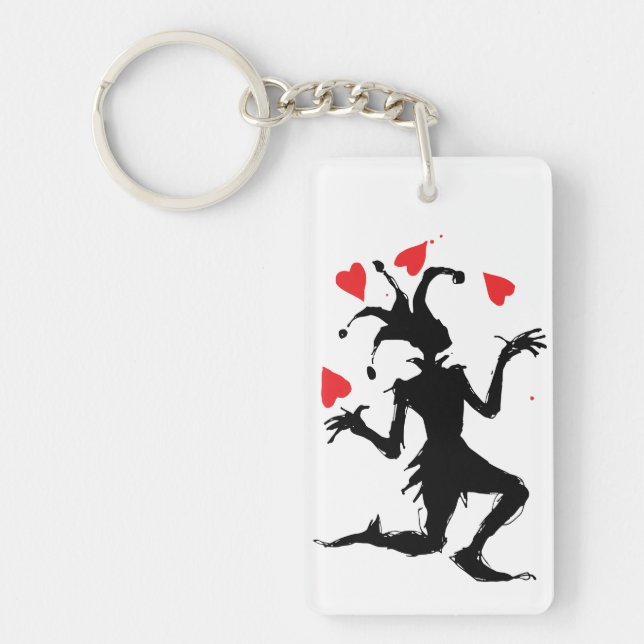 Creepy Clown Playing with Hearts Keychain (Front)