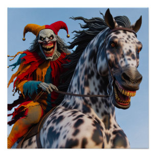 Creepy Clown Riding Horse Poster