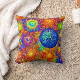 Creepy Colourful Sad Planets Throw Pillow