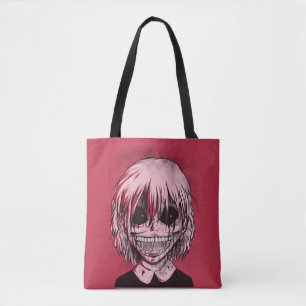 Creepy Cool Red and Black Girl Zombie Tote Bag