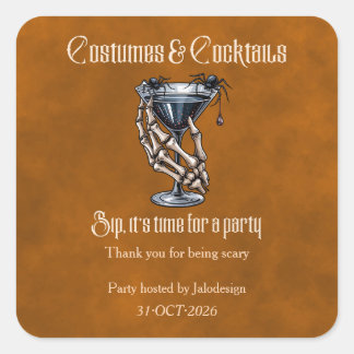Creepy Costumes Cocktails Orange Halloween party Square Sticker
