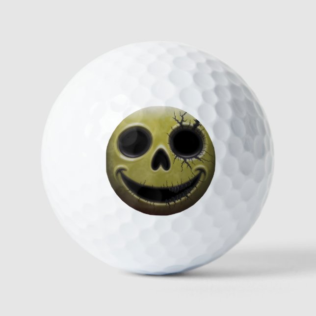 Creepy Cracked Smiley Skull Golf Balls (Front)