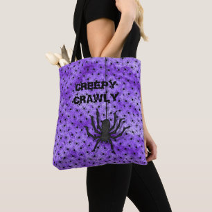 Creepy Crawly Huge Halloween & Spider Purple Tote Bag