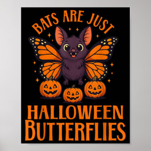 Creepy Cute Bat Halloween Butterfly with Pumpkins Poster