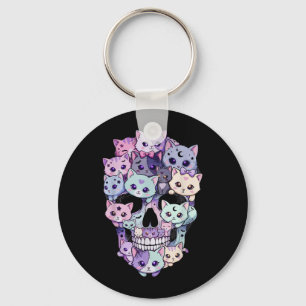 Creepy Cute Cat Skull Halloween Aesthetic Kawaii Keychain