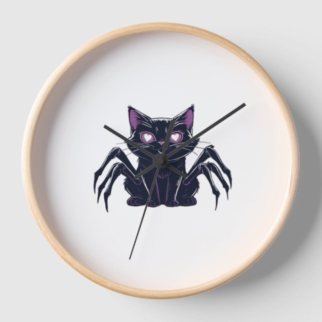 Creepy Cute Cat – Spider Legs & Heart Eyes Classic Clock (Front)