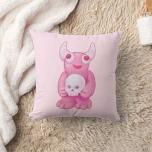 Creepy Cute Demon Pink Skull Pastel Goth Kids Throw Pillow