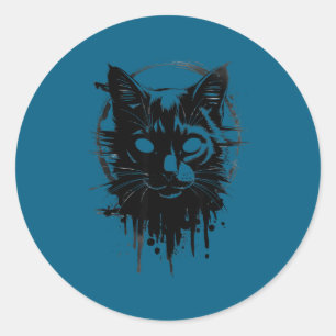 Creepy Cute Goth Cat Horror Kitty Sketch Alt Nge E Classic Round Sticker